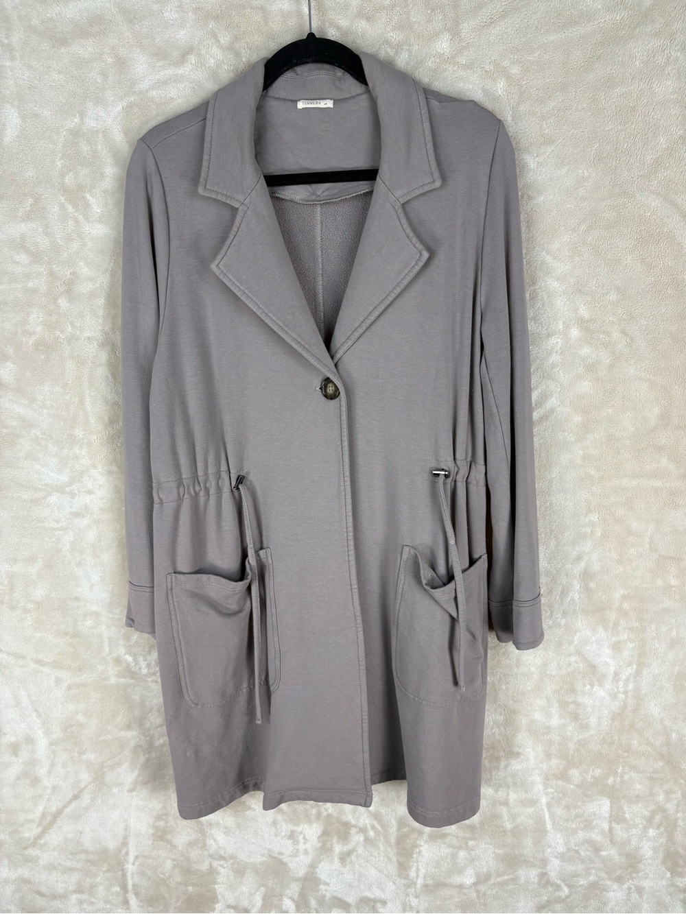 Women’s Soft Longline Taupe Blazer Jacket with Drawstring Waist